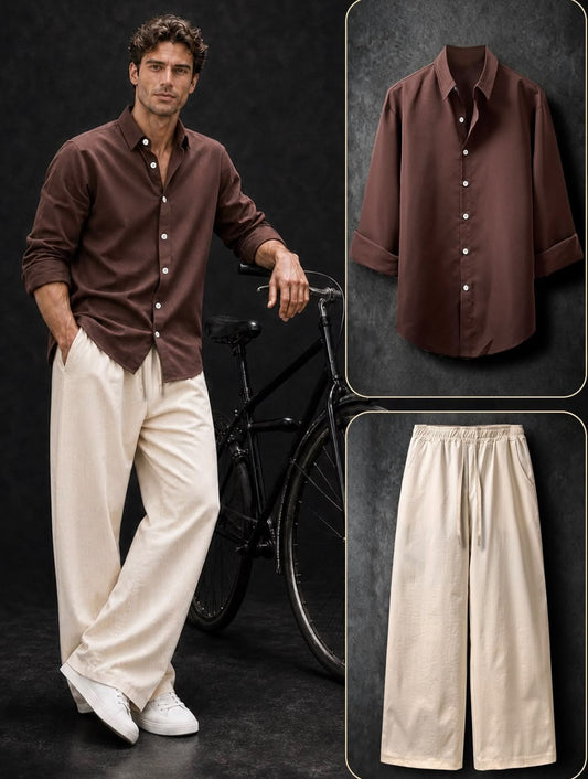 Set Bellagio Elegance – Camicia a maniche lunghe + pantaloni dal taglio elegante